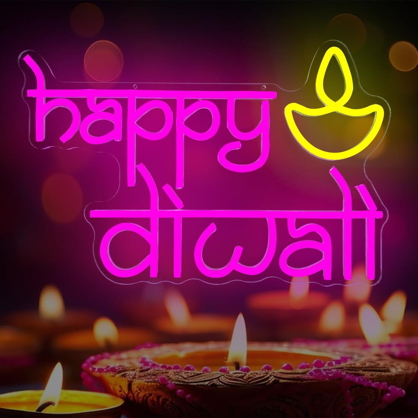 Led Lighting Wall Decor - Lampu Neon LED Happy Diwali Bertenaga