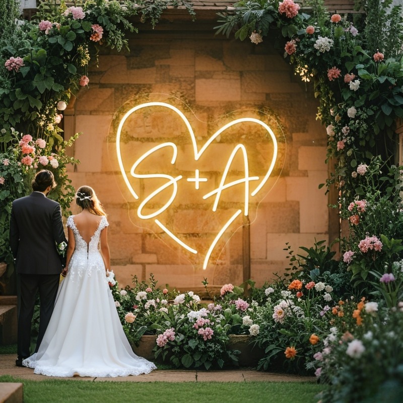 Wedding Lighting And Decor - Tanda Neon LED Hati Inisial Kustom,