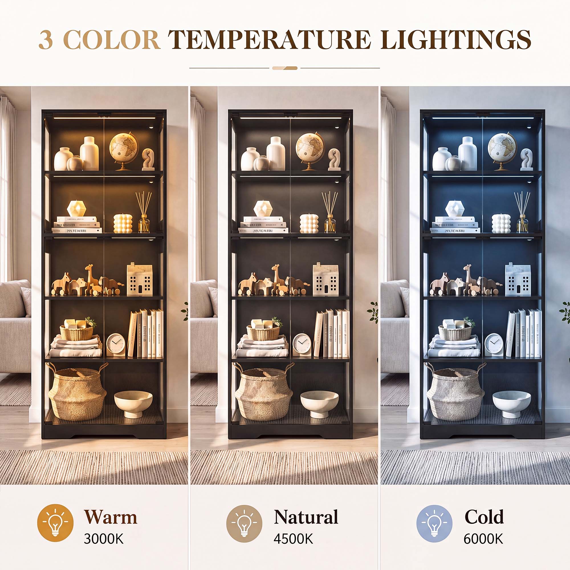 TCGBKAF Lemari Pajangan 5 Ting - Led Lighting Decor ulasan dan harga