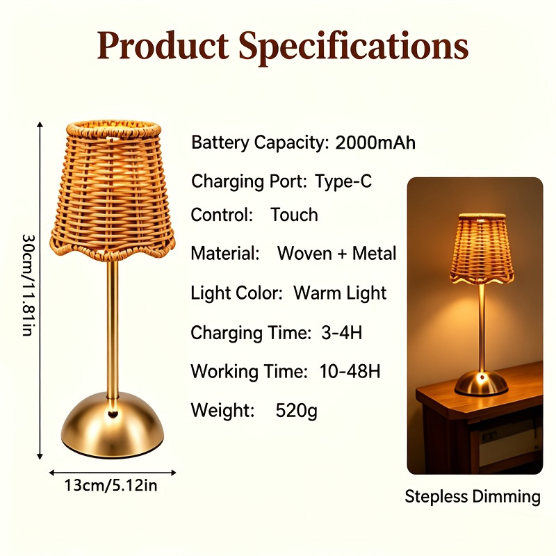 Lampu Meja Seni Anyaman Rotan  - Touch Dimmer Lamp ulasan dan harga