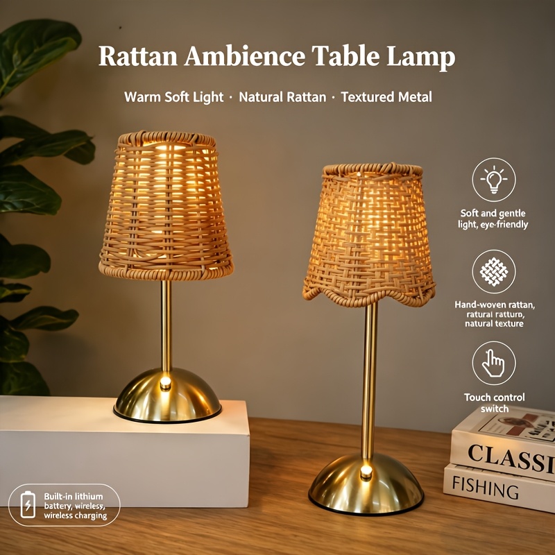 Lampu Meja Seni Anyaman Rotan  - Touch Dimmer Lamp ulasan dan harga