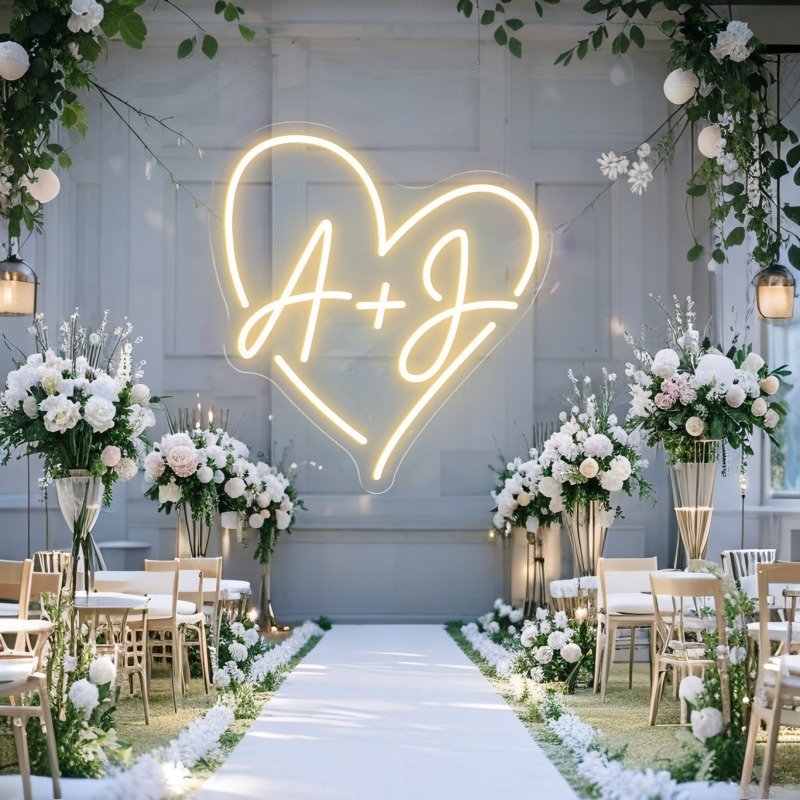 Tanda Neon LED Hati Inisial Ku - Wedding Lighting And Decor ulasan dan harga