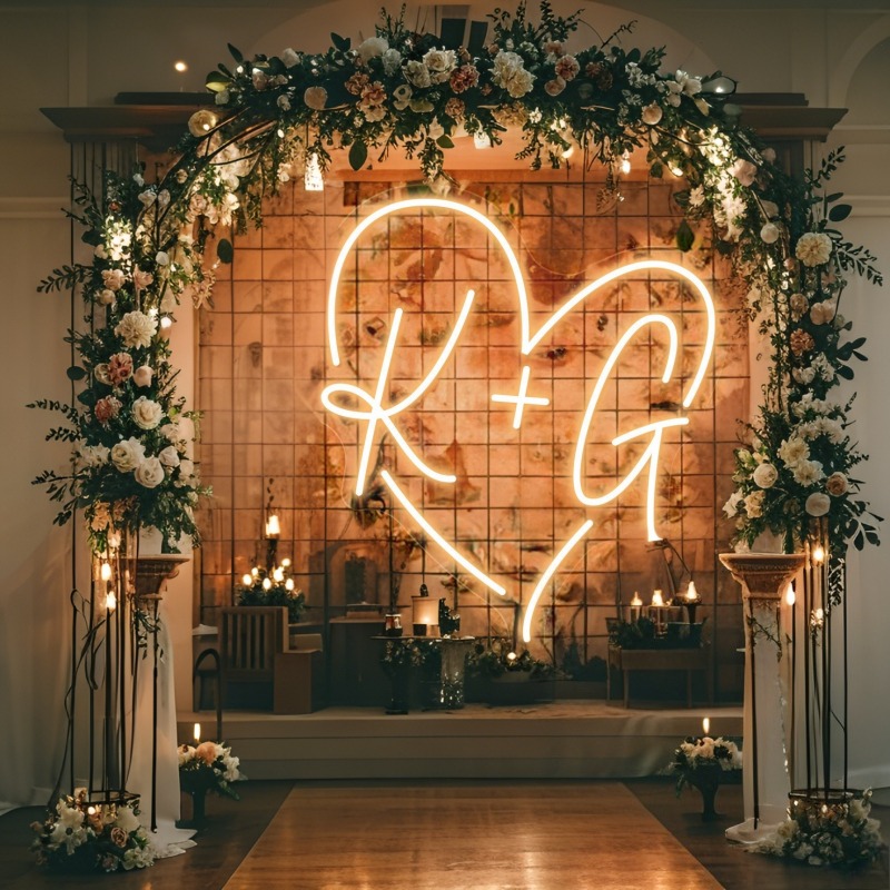 Tanda Neon LED Hati Inisial Ku - Wedding Lighting And Decor ulasan dan harga
