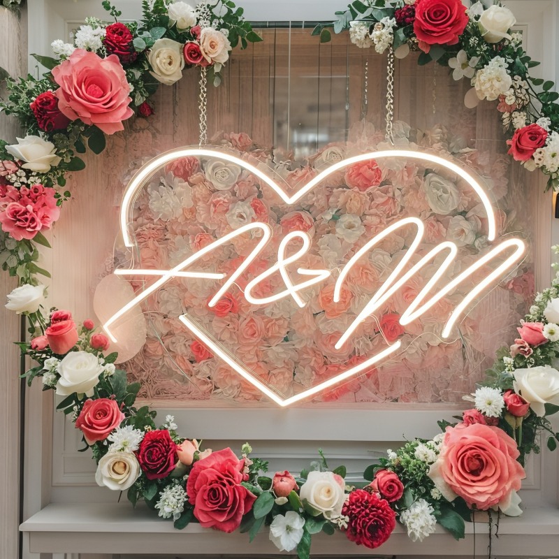 Tanda Neon LED Hati Inisial Ku - Wedding Lighting And Decor ulasan dan harga